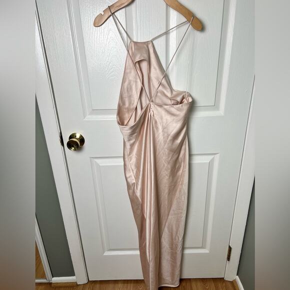 Significant Other Vienna High Neck Open Strap Back Satin Midi Dress Blush 10 - Picture 8 of 9